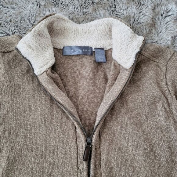 Oscar De La Renta Full Zip Closure Sherpa Lined Mock Neck Tan Sweater Size Large - Picture 3 of 6